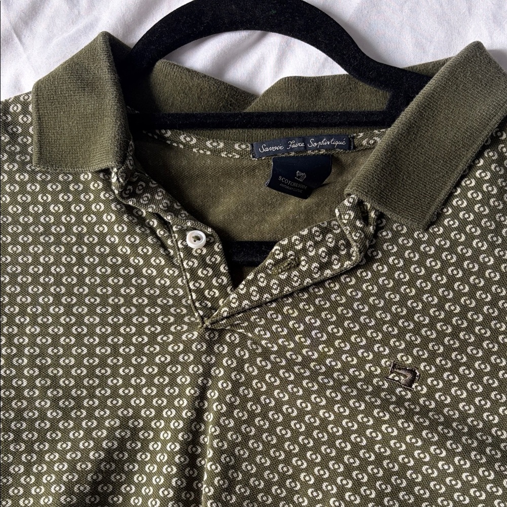 Scotch & Soda Olive Green Patterned Polo